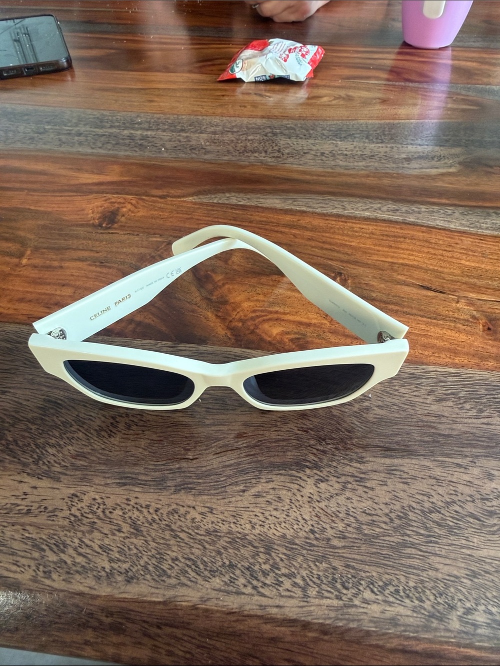 Celine Slim Rectangular Sunglasses in Cream with Black Lenses
